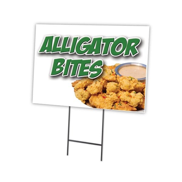 Alligator Bites Yard Sign & Stake outdoor plastic coroplast window, C-1824-DS-Alligator Bites